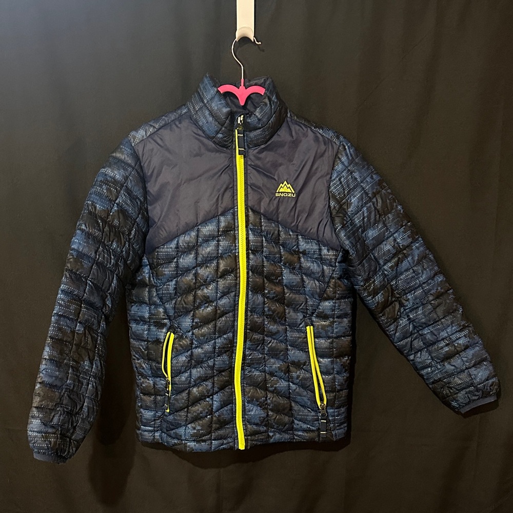Snozu Kids Navy and Neon Yellow Puffer Jacket